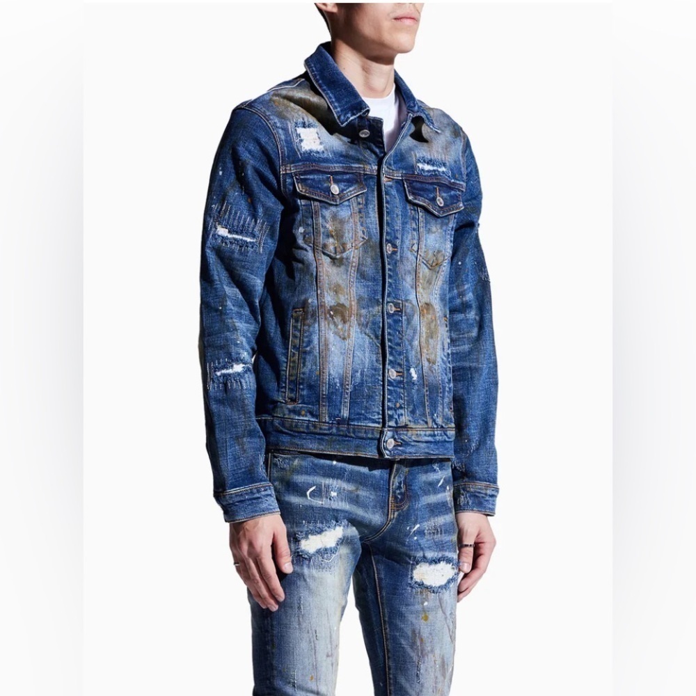 New Embellish Men's Kane Distressed Dirty Denim Jacket - Picture 10 of 14
